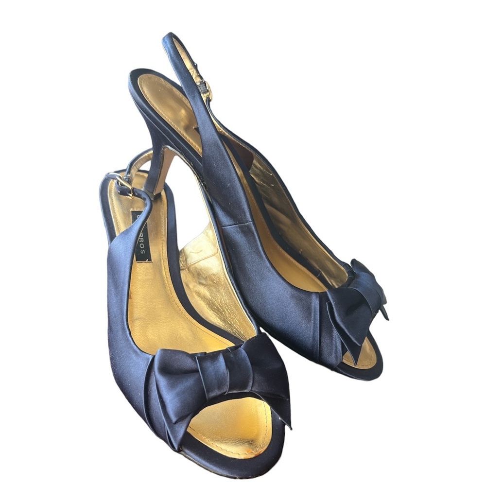 Caparros Navy Satin Heels with Bow